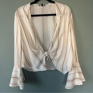 Elegant Cream and Brown Striped Blouse with Chic Design